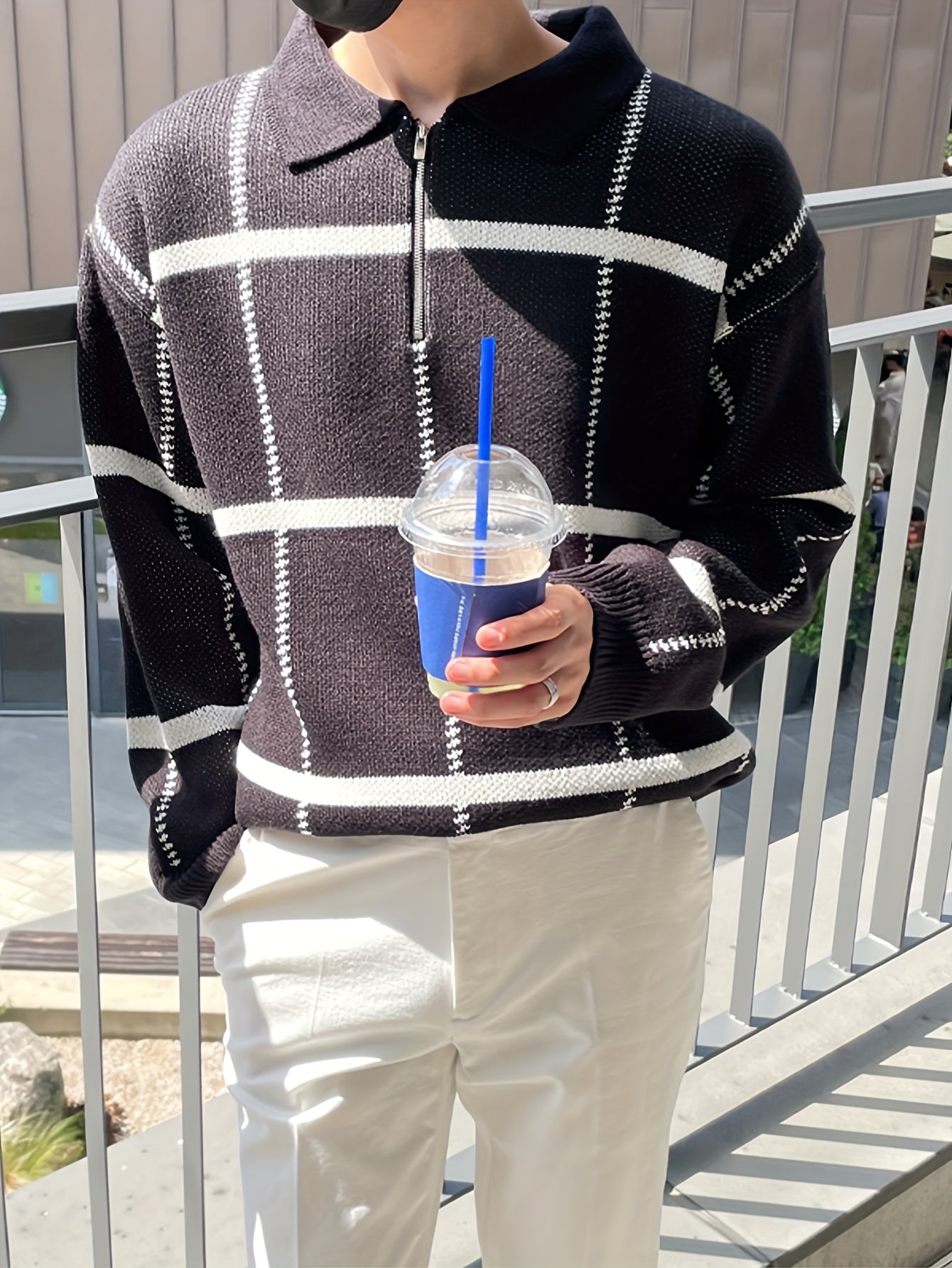 Lorenzo – Geruite Half-Zip Trui voor Heren