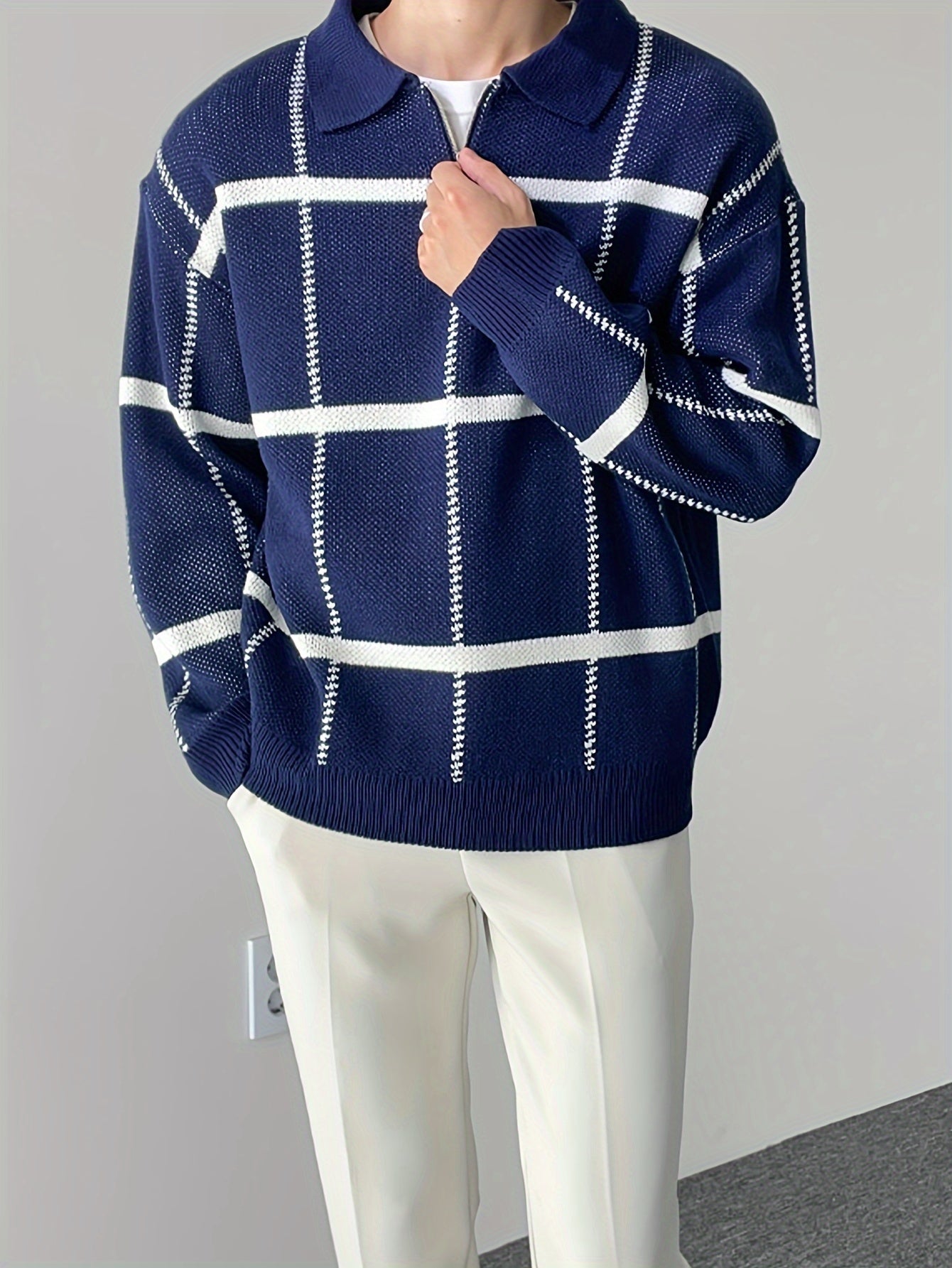 Lorenzo – Geruite Half-Zip Trui voor Heren