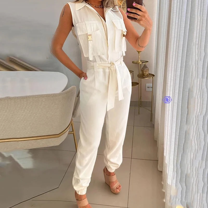 Sophia – Mouwloze Dames Jumpsuit met Tailleaccent