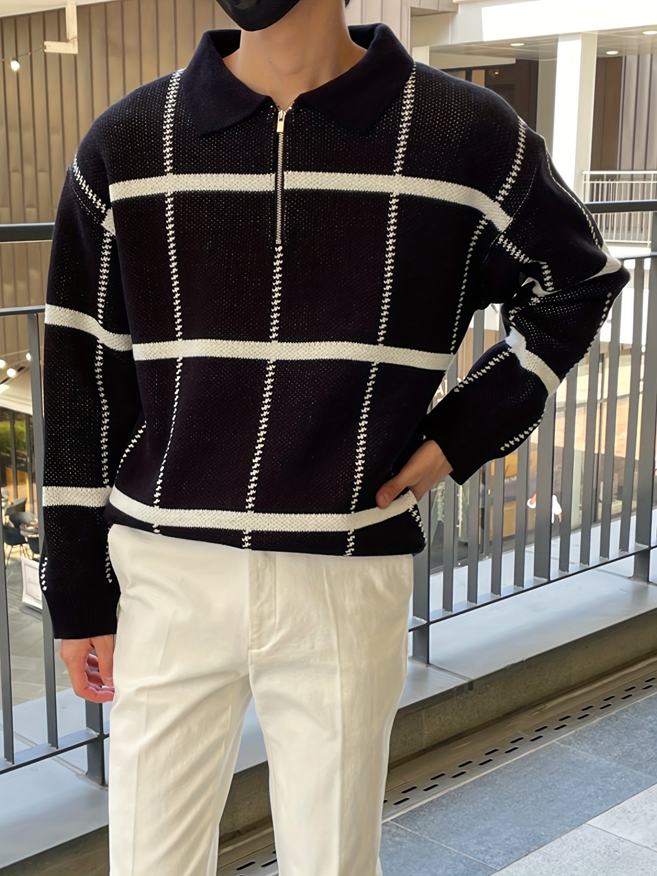 Lorenzo – Geruite Half-Zip Trui voor Heren