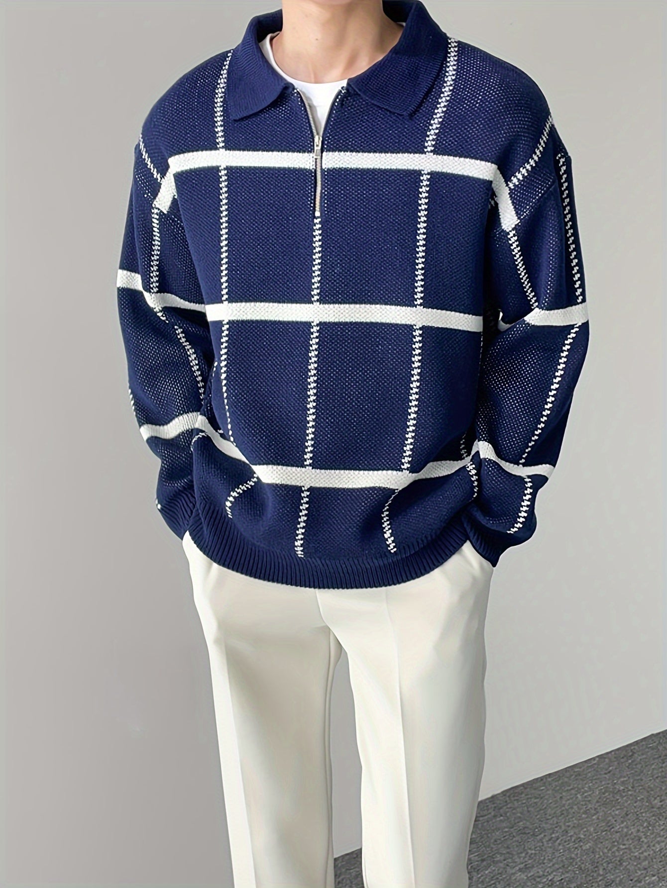 Lorenzo – Geruite Half-Zip Trui voor Heren