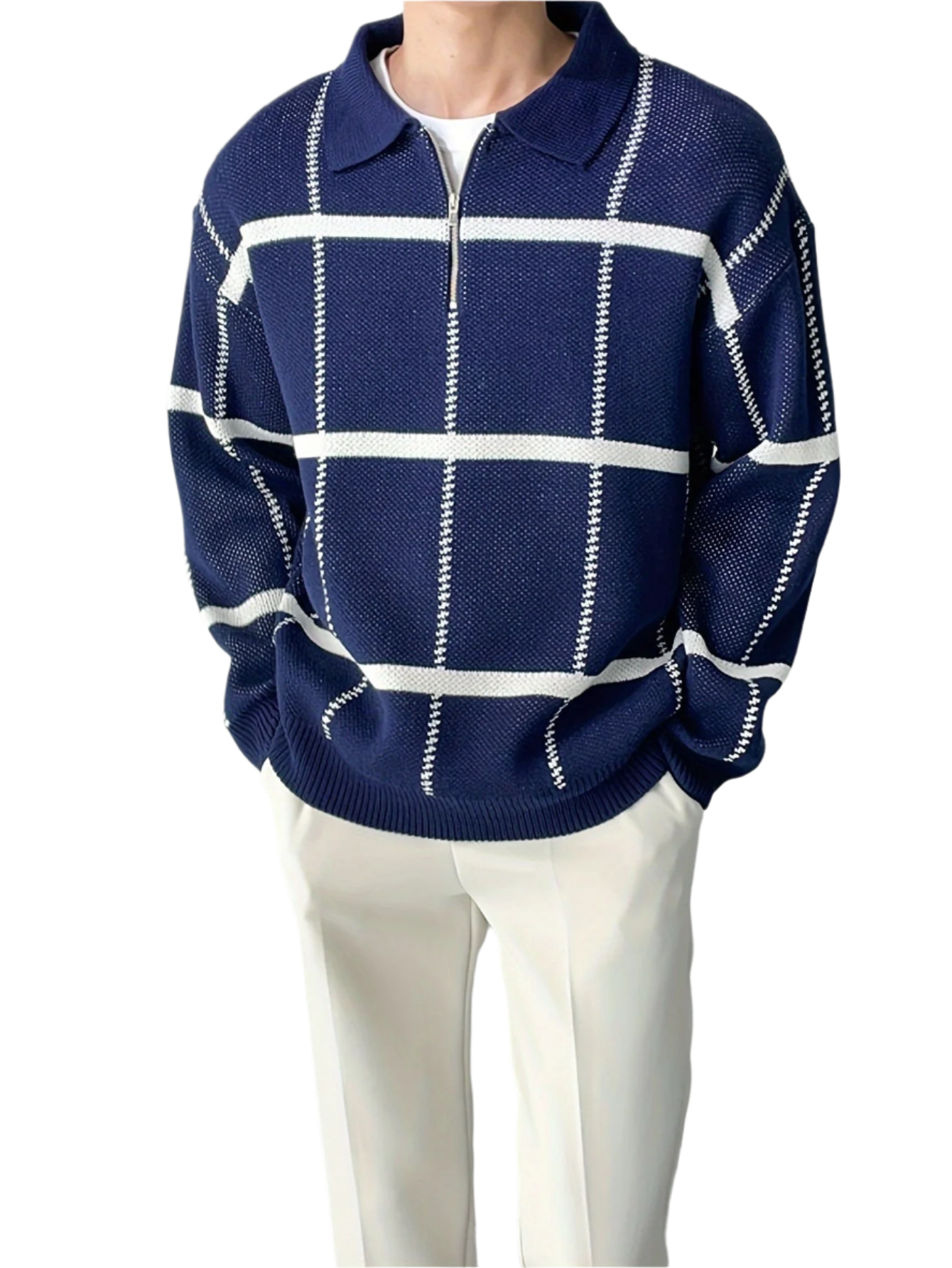 Lorenzo – Geruite Half-Zip Trui voor Heren