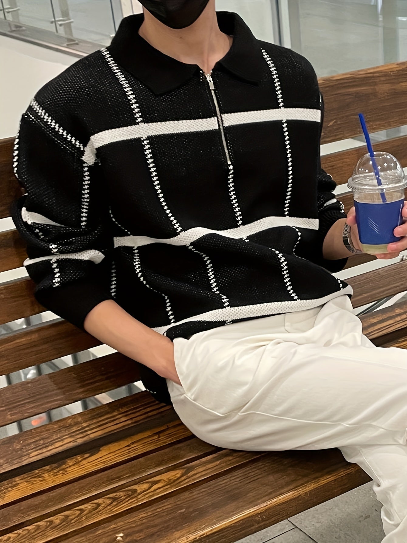Lorenzo – Geruite Half-Zip Trui voor Heren