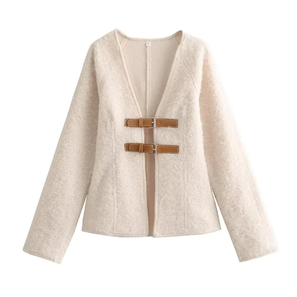 Sofia – Beige Slim-Fit Vest met Decoratieve Straps