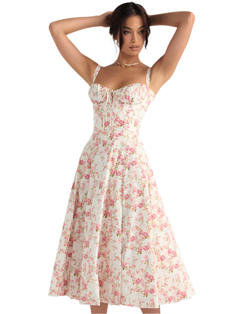 Clara – Dames Zomerjurk met Bloemen en Strikdetail