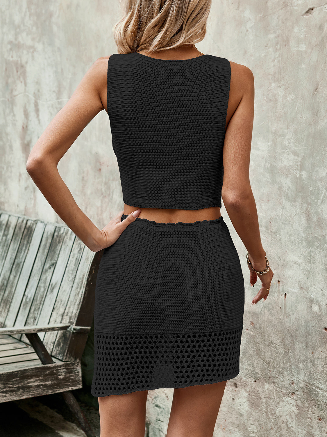 Sofia – Stijlvolle Dames Tweedelige Set met Knoopjes en Rok