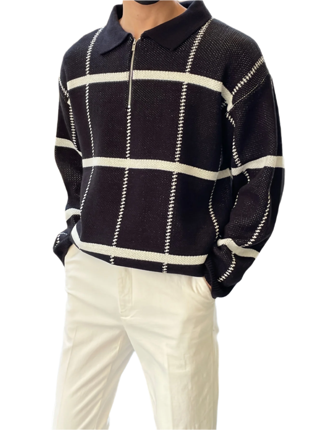 Lorenzo – Geruite Half-Zip Trui voor Heren