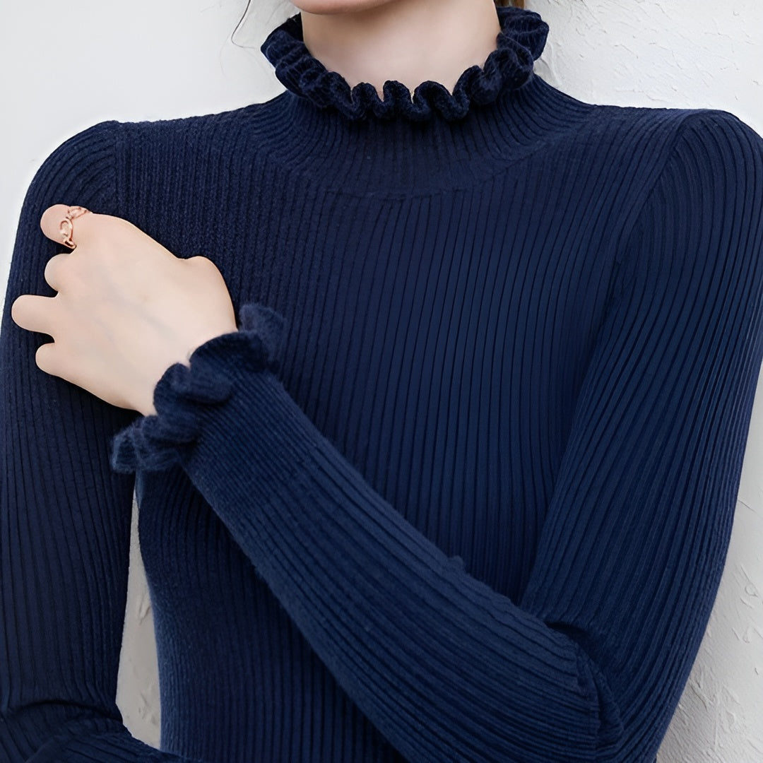 Marina – Plus Size Dames Turtleneck Sweater met Ruches