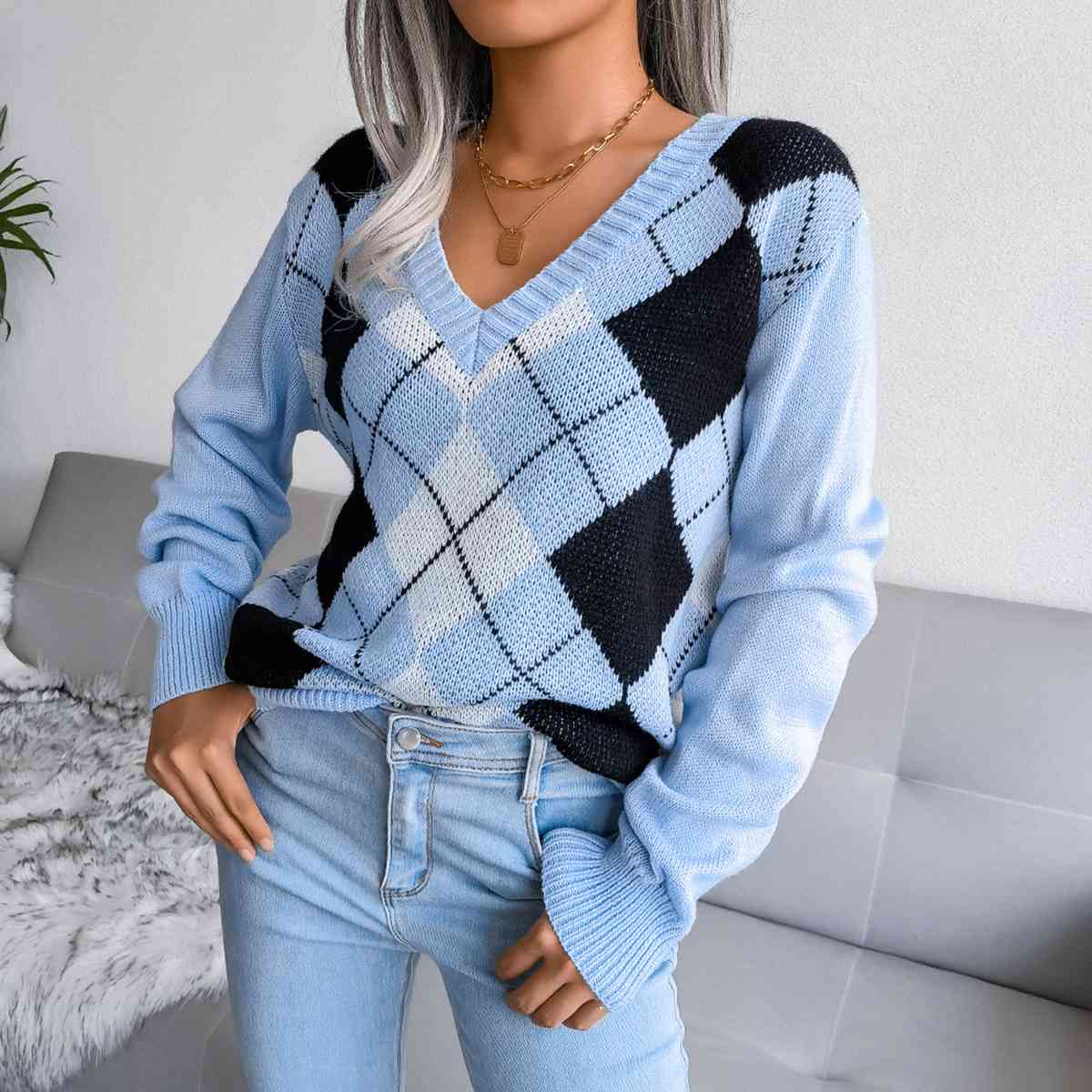 Sofia – Preppy Women's Argyle Knit Sweater