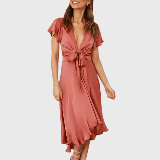 Isabella – Elegante Satijnen V-Hals Jurk voor Dames
