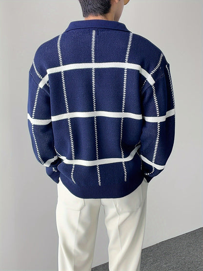 Lorenzo – Geruite Half-Zip Trui voor Heren