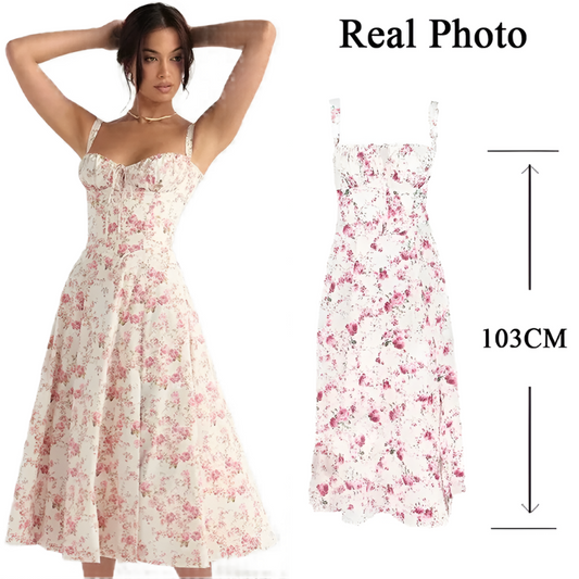 Clara – Dames Zomerjurk met Bloemen en Strikdetail