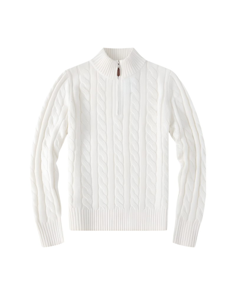 Elena – Luxe Katoenen Dames Sweater met Halve Rits