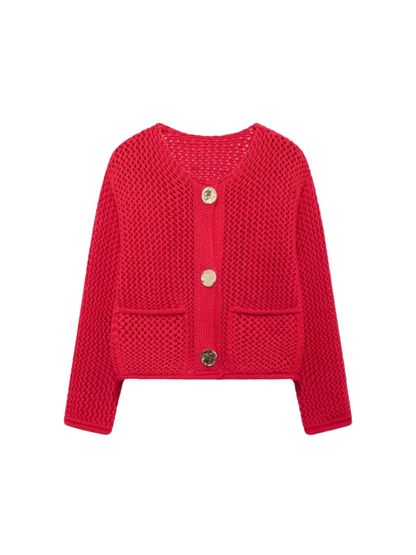 Giulia – Grofgebreid Damesvest met Metallic Knopen" 

Rewritten: "Giulia – Chunky Knit Women's Cardigan with Metallic Buttons