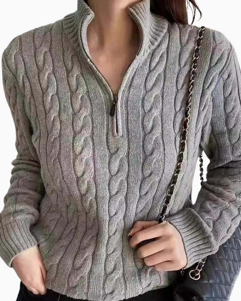 Elena – Luxe Katoenen Dames Sweater met Halve Rits