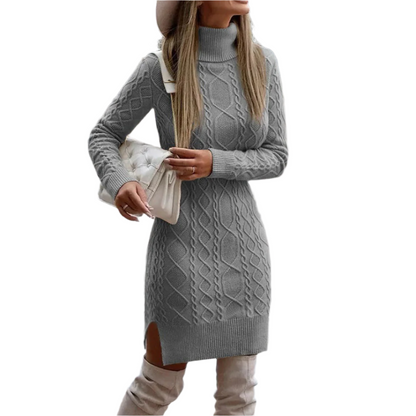 Isabella – Warme Gebreide Dames Coltrui Jurk" can be rewritten as:

"Isabella – Cozy Knitted Women's Turtleneck Dress