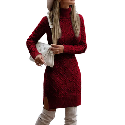 Isabella – Warme Gebreide Dames Coltrui Jurk" can be rewritten as:

"Isabella – Cozy Knitted Women's Turtleneck Dress