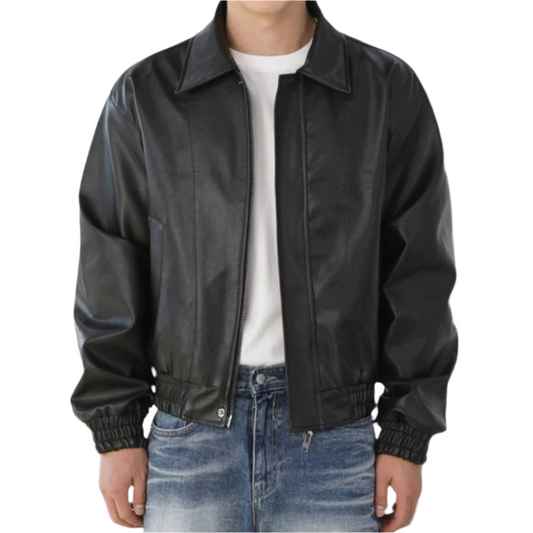 Lorenzo – Retro Heren Kunstlederen Zip-Up Jack