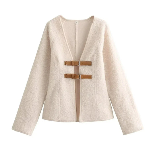 Sofia – Beige Slim-Fit Vest met Decoratieve Straps