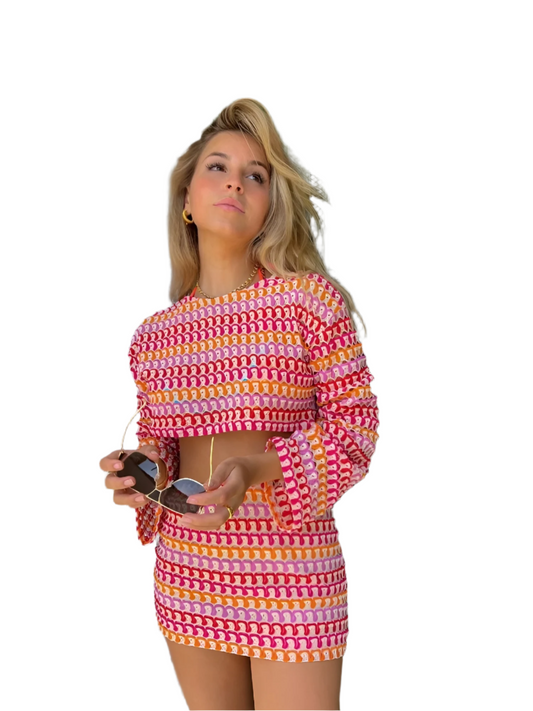 Sophia – Elegante Flared Dames Zomeroutfit in Tweed