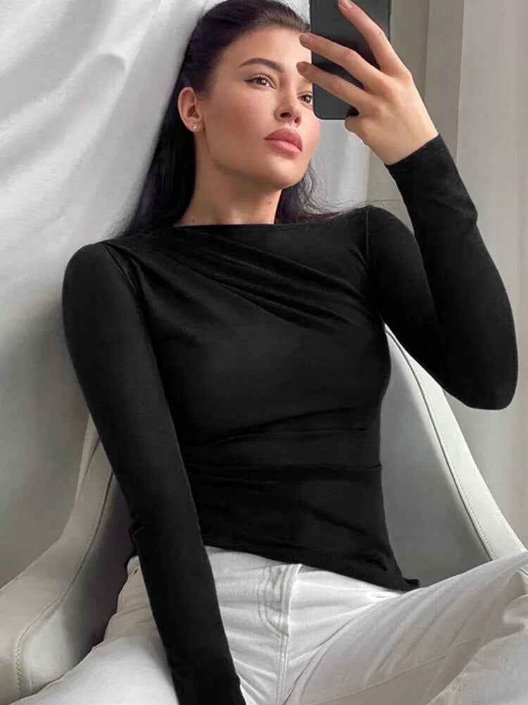 Isabella – Hoogstretch Asymmetrische Damesblouse