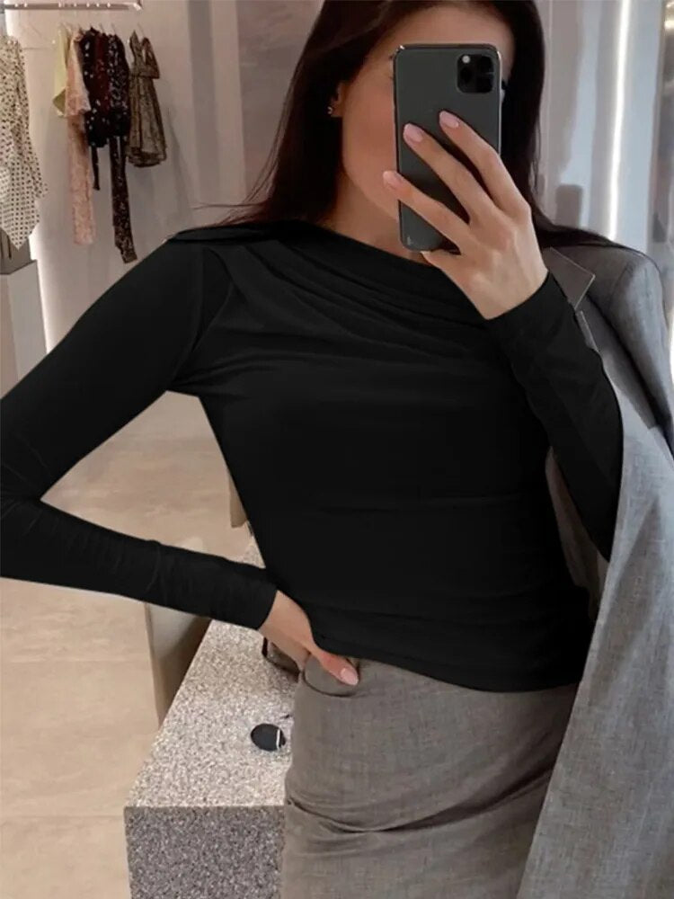 Isabella – Hoogstretch Asymmetrische Damesblouse