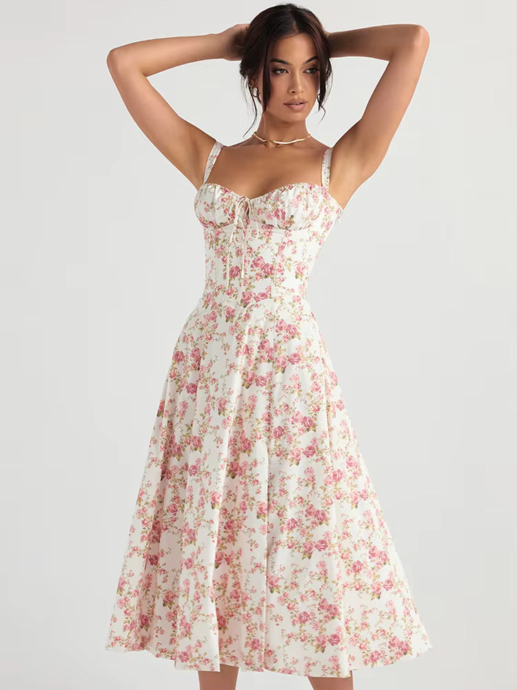 Clara – Dames Zomerjurk met Bloemen en Strikdetail