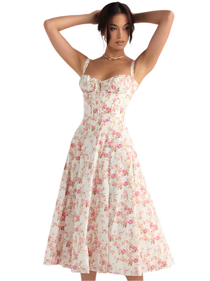Clara – Dames Zomerjurk met Bloemen en Strikdetail