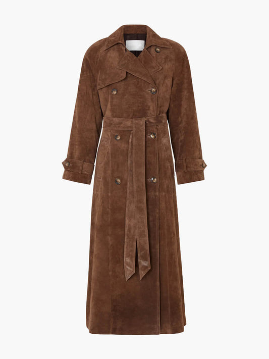 Marisol – Lange Dames Trenchcoat in Suède Uiterlijk