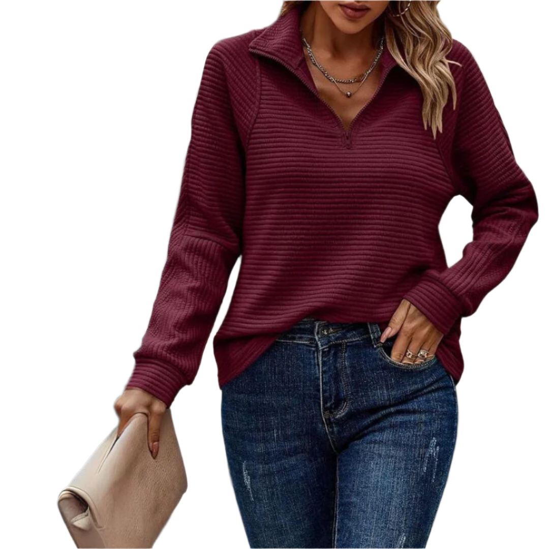 Camille – Multifunctionele Dames V-Hals Zip-Up Trui