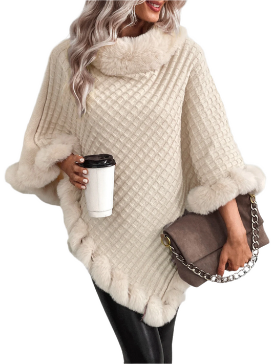 Aurélie – Luxe Dames Winterponcho met Imitatiebont