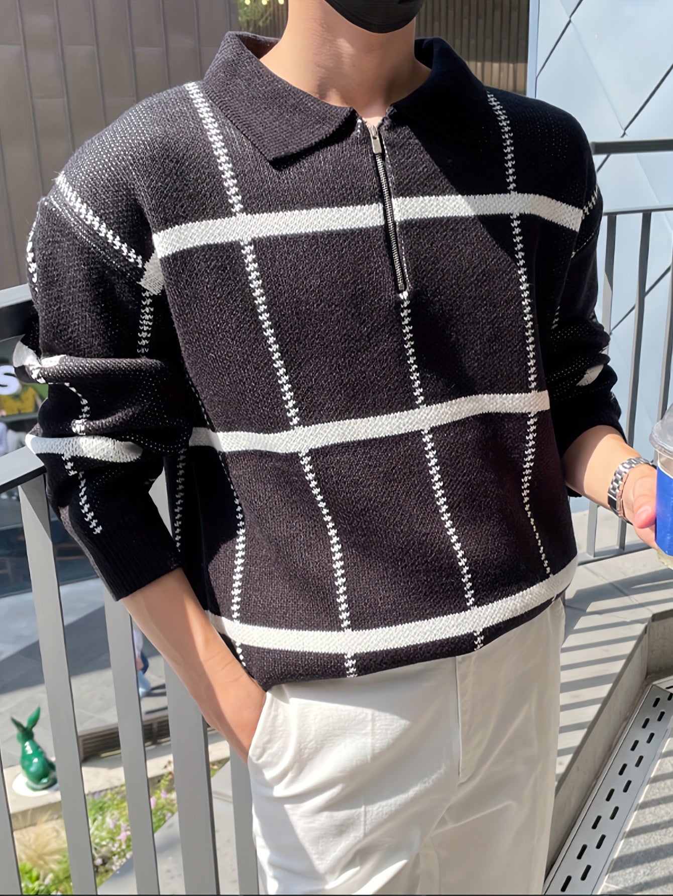 Lorenzo – Geruite Half-Zip Trui voor Heren