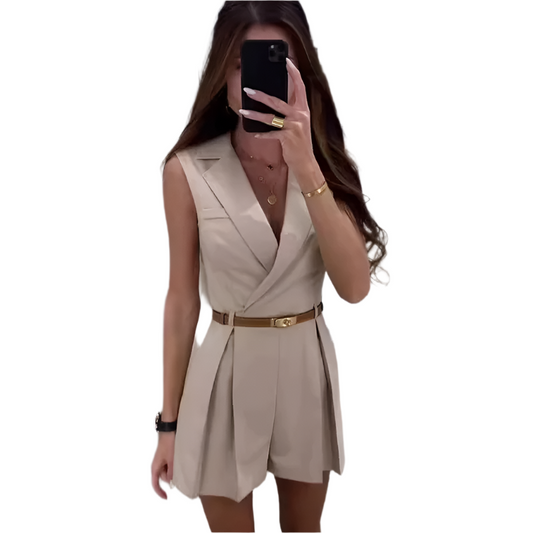 Camille – Dames Jumpsuit in Khaki met Tailleceintuur