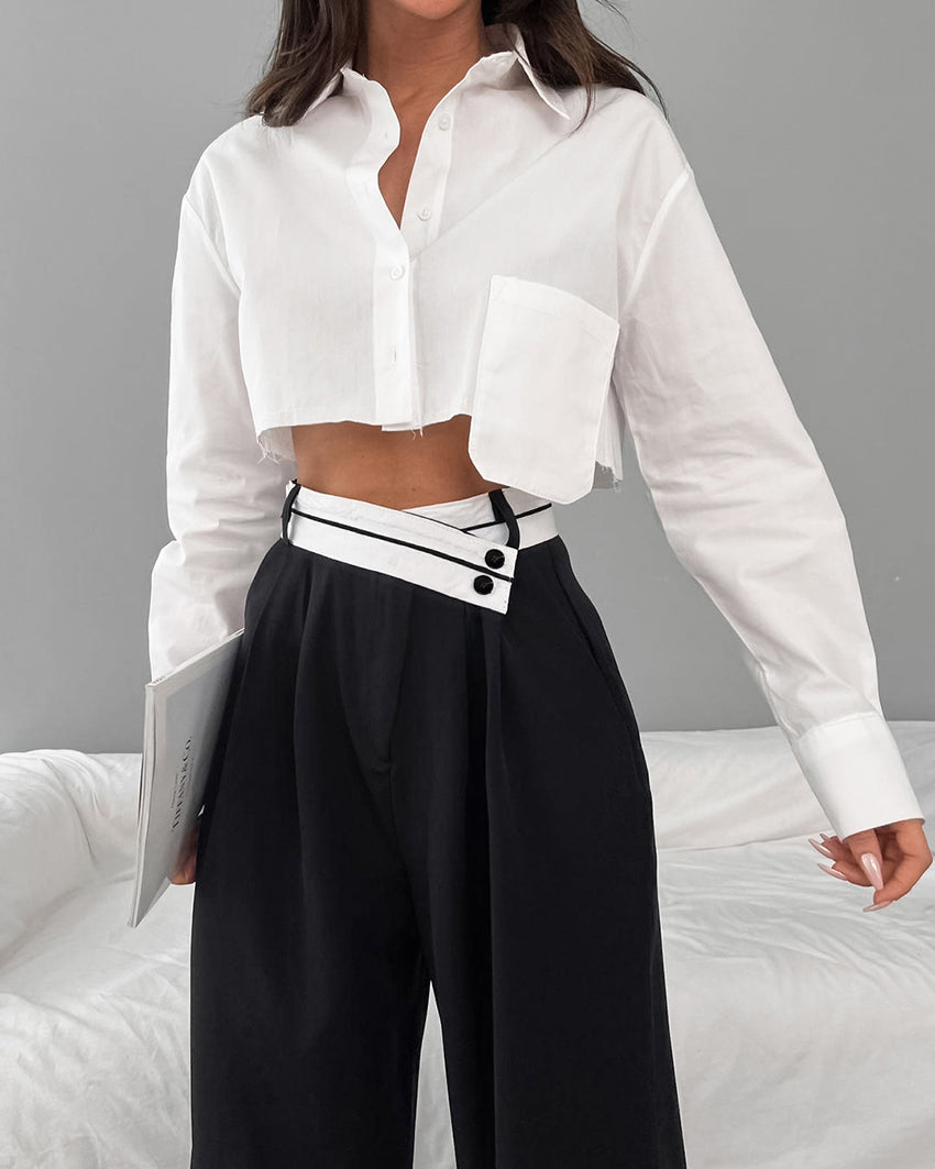 Isabella – Vrouwenbroek met Asymmetrische Tailleband en Wijde Pasvorm
