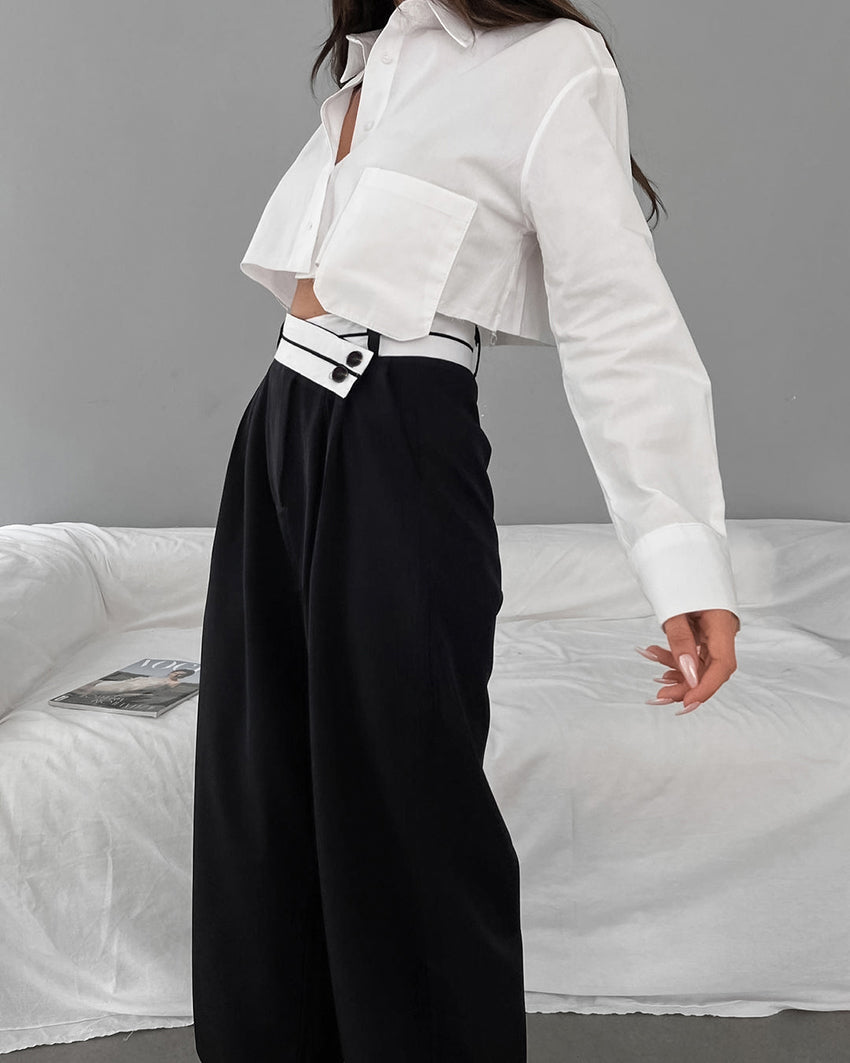 Isabella – Vrouwenbroek met Asymmetrische Tailleband en Wijde Pasvorm