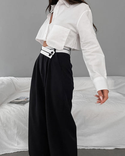 Isabella – Vrouwenbroek met Asymmetrische Tailleband en Wijde Pasvorm