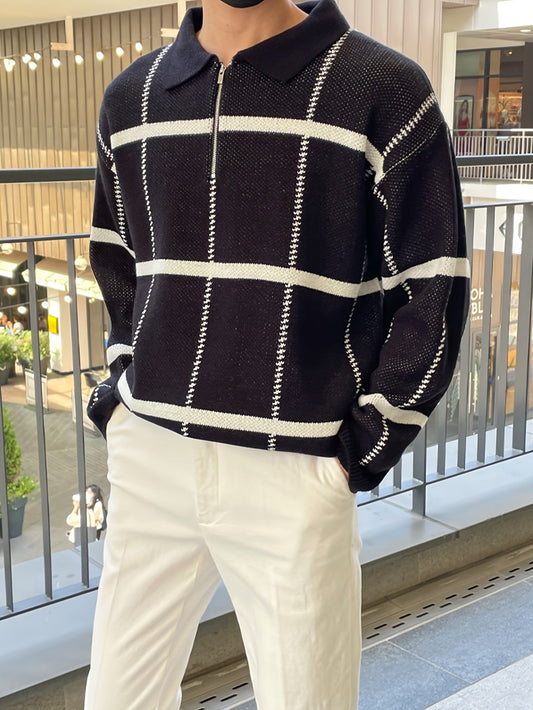 Lorenzo – Geruite Half-Zip Trui voor Heren