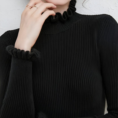 Marina – Plus Size Dames Turtleneck Sweater met Ruches