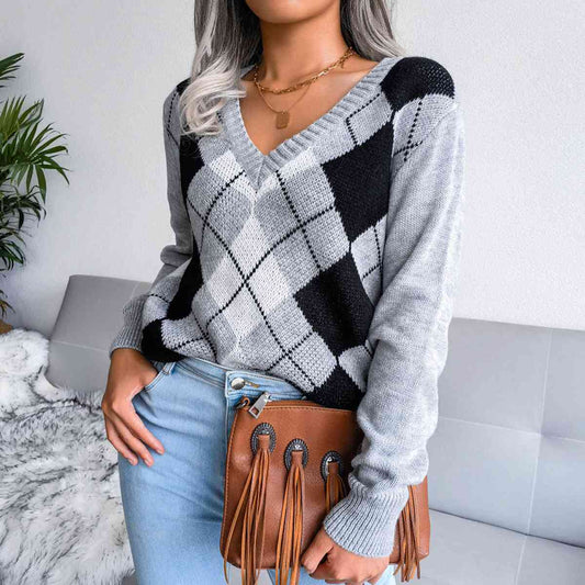 Sofia – Preppy Women's Argyle Knit Sweater