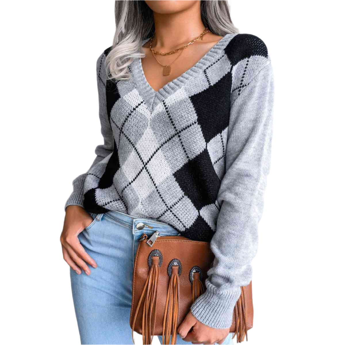 Sofia – Preppy Women's Argyle Knit Sweater