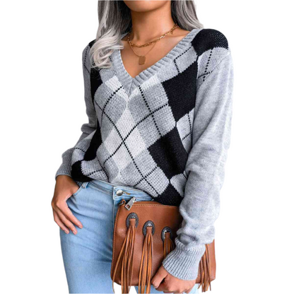 Sofia – Preppy Women's Argyle Knit Sweater