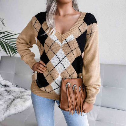 Sofia – Preppy Women's Argyle Knit Sweater