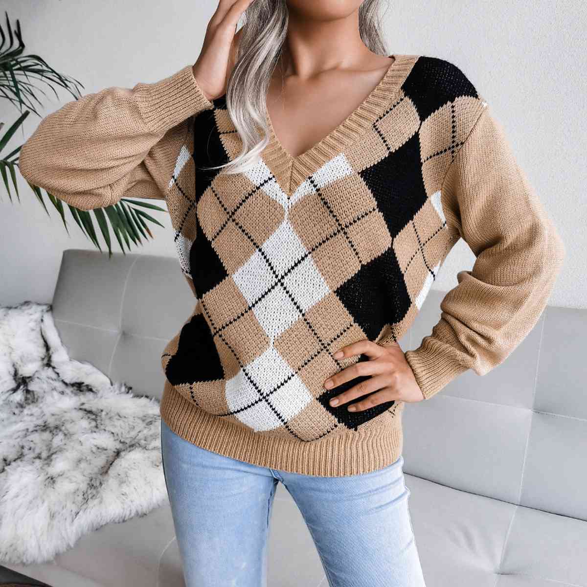 Sofia – Preppy Women's Argyle Knit Sweater