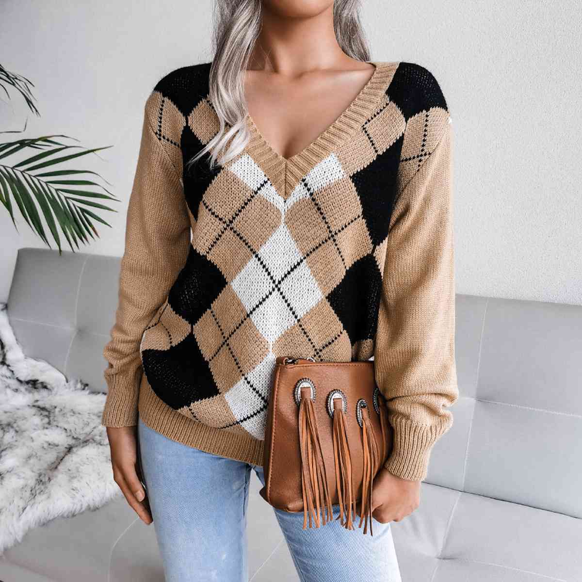 Sofia – Preppy Women's Argyle Knit Sweater