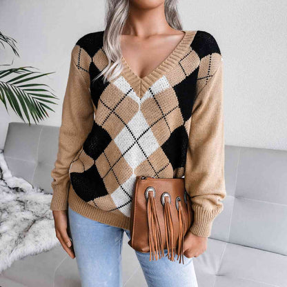 Sofia – Preppy Women's Argyle Knit Sweater
