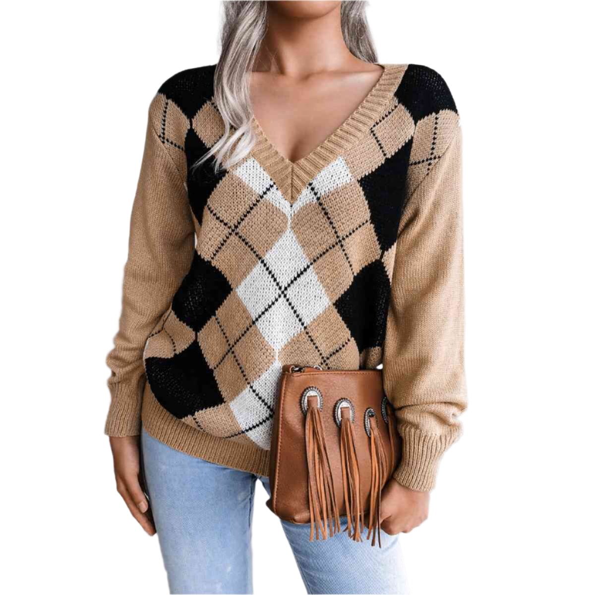 Sofia – Preppy Women's Argyle Knit Sweater