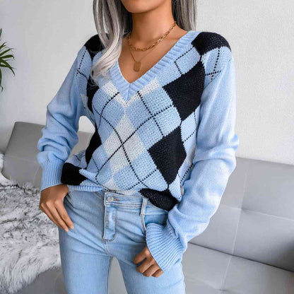 Sofia – Preppy Women's Argyle Knit Sweater