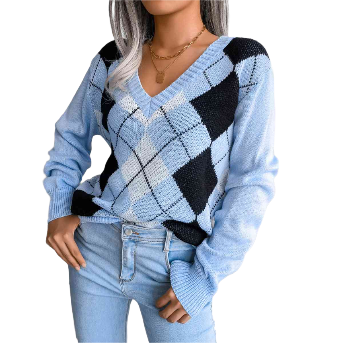Sofia – Preppy Women's Argyle Knit Sweater